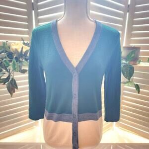 KATE SPADE NEW YORK GREEN SIZE SMALL COLOR BLOCK SWEATER 100% WOOL